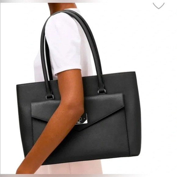 KATE SPADE Halsey Tote Leather Textured Large Exterior Pocket Shoulder Bag - Picture 1 of 15